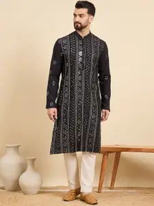 House of Pataudi Ethnic Motifs Embroidered Sequinned Mandarin Collar Straight Kurta