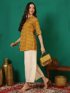 Sangria Women Floral Printed Mandarin Collar Neck Shirt Style Top