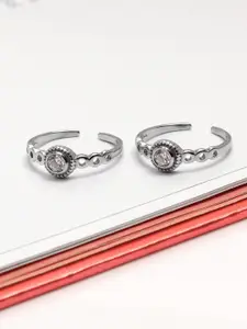 LeCalla 925 Sterling Silver Rhodium-Plated Cubic Zirconia Studded Toe Rings