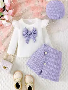 Xsole Girls Striped Round Neck Top With Shorts