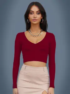 Dream Beauty Fashion Women V-Neck Fitted Crop Top