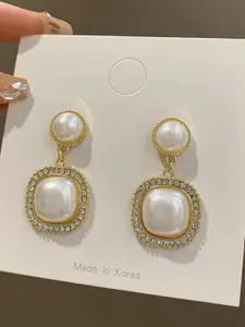 Celestique Korean Gold Plated Pearls Contemporary Drop Earrings
