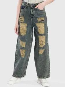 Bene Kleed Women High-Rise Highly Distressed Super Baggy Jeans