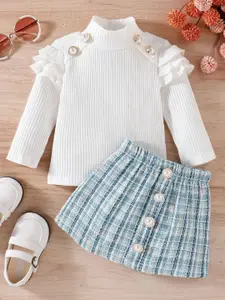 Xsole Girls Striped High Neck Top & Skirt