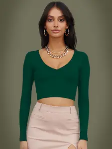 Dream Beauty Fashion Solid V-Neck Long Sleeves Crop Top