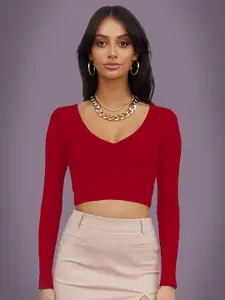 Dream Beauty Fashion Women V-Neck Crop Fitted Top