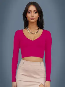 Dream Beauty Fashion Women V-Neck Fitted Crop Top
