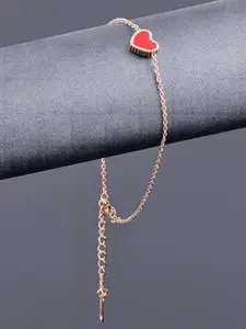 DressBerry Stainless Steel Gold-Plated Stones Studded Heart Shaped Enamelled Anklet