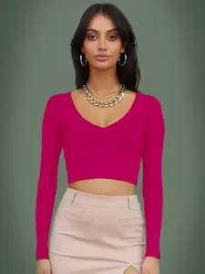 Dream Beauty Fashion Women V-Neck Fitted Crop Top