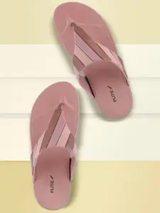 FLITE Women Striped Slip-On T-Strap Flip Flops