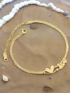 DressBerry Stainless Steel Gold-Plated Heart & Love Anklet