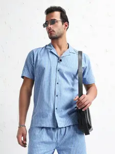 SHOWOFF Striped Lapel Collar Short Sleeves Shirt & Shorts