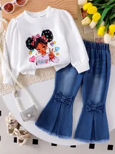 Xsole Girls Printed Round Neck Top With Trousers