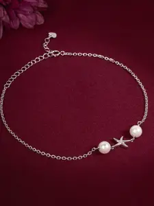 RACHIVA 925 Sterling Silver Rhodium-Plated Pearls Beaded Starfish Anklet