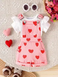 Xsole Girls Conversational Printed Dungarees With T-Shirt