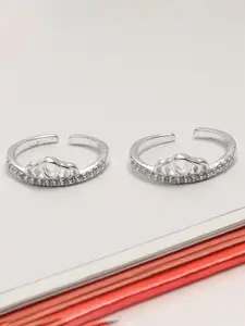 LeCalla 925 Sterling Silver Silver-Plated Cubic Zirconia Crown Shaped Adjustable Toe Rings