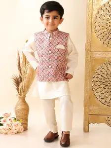 Superminis Boys Mandarin Collar Gotta Patti Pure Cotton Kurta with Pyjamas