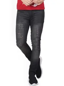 LINARIA Men Classic Slim Fit Mid-Rise Mildly Distressed Light Fade Jeans