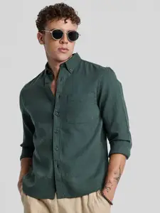 Snitch Men Smart Slim Fit Button-Down Collar Solid Cotton Casual Shirt