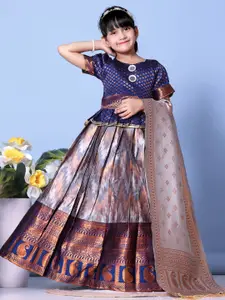 BAESD Girls Woven Design Mirror Work Ready to Wear Lehenga & Blouse With Dupatta