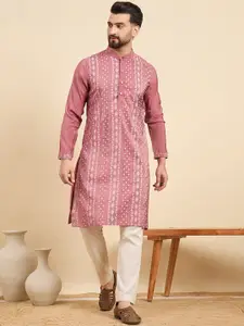House of Pataudi Floral Printed Mandarin Collar Straight Kurta