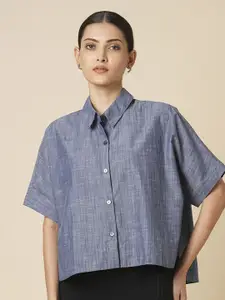 Chemistry Women Oversized Fit Spread Collar Solid Cotton Casual Shirt