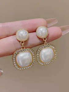 Celestique Korean Gold Plated Pearls Contemporary Drop Earrings