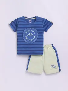 Nottie Planet Boys Striped Round Neck Pure Cotton T-Shirt With Shorts