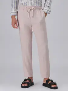 Banana Club Men Pink Beige Drawstring Linen Pant
