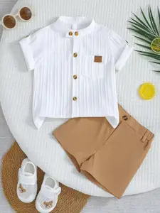 Xsole Girls Mandarin Collar Striped Top With Shorts