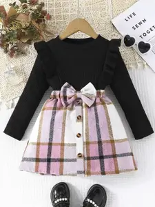 Xsole Girls Checked Round Neck Top With Skirt