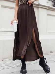 Outzidr Brown Double Slit Skirt