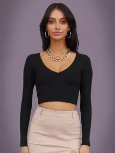 Dream Beauty Fashion Women V-Neck Fitted Crop Top