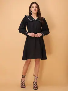 PURVAJA Solid V-Neck Cotton Fit & Flare Above Knee Dress