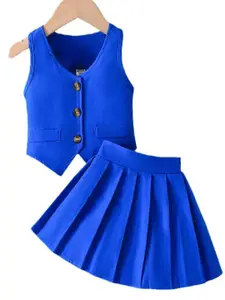 Xsole Girls V Neck Top With Skirt Set