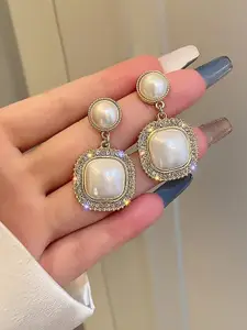 Celestique Korean Gold Plated Pearls Contemporary Drop Earrings