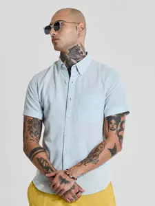 Snitch Men Smart Slim Fit Button-Down Collar Solid Cotton Casual Shirt