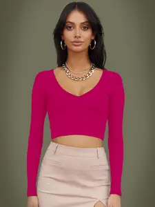 Dream Beauty Fashion Women V-Neck Crop Fitted Top
