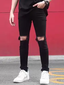 LINARIA Men Classic Mid-Rise Tapered Fit Slash Knee Jeans