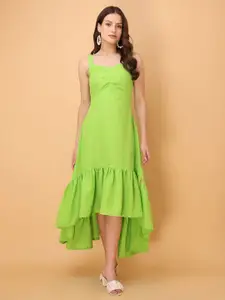 PURVAJA Solid Sweetheart Neck Cotton Fit & Flare Midi Dress