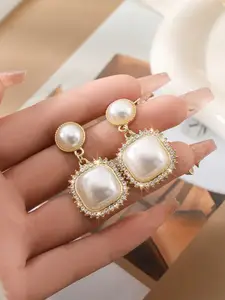 Celestique Korean Gold Plated Pearls Contemporary Drop Earrings