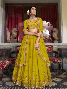 LOOKNBOOK ART Floral Embroidered Ready to Wear Lehenga & Unstitched Blouse With Dupatta