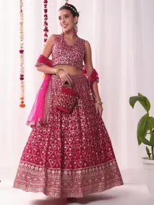 Chhabra 555 Floral Embroidered Square Neck Sequinned Lehenga Choli With Dupatta