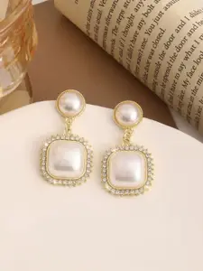 Celestique Korean Gold Plated Pearls Contemporary Drop Earrings