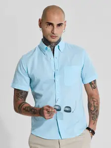 Snitch Men Smart Slim Fit Button-Down Collar Solid Cotton Casual Shirt