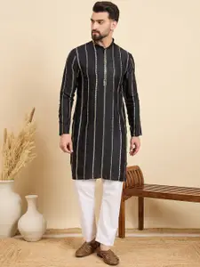 House of Pataudi Sequinnce Embellished Mandarin Collar Straight Chanderi Silk Kurta