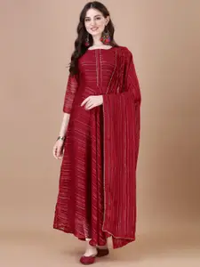 PMD Fashion Striped Woven Design Square Neck A-Line Kurta With Dupatta