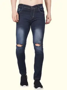 LINARIA Men Classic Mid-Rise Slash Knee Heavy Fade Slim Fit Jeans