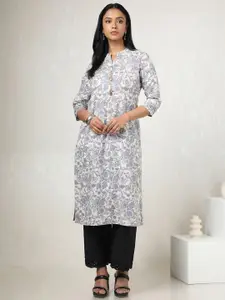 Soch Floral Printed Mandarin Collar Linen Straight Kurta