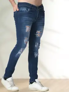 LINARIA Men Classic Mid-Rise Slim Fit Highly Distressed Light Fade Jeans